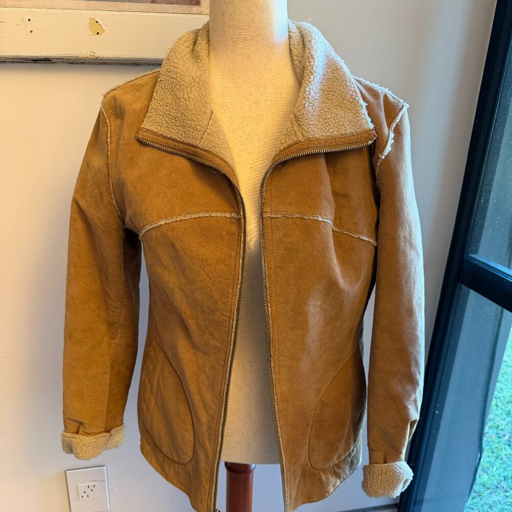 Charlotte Russe Leather Jacket Womens Medium Brown Sherpa Lined